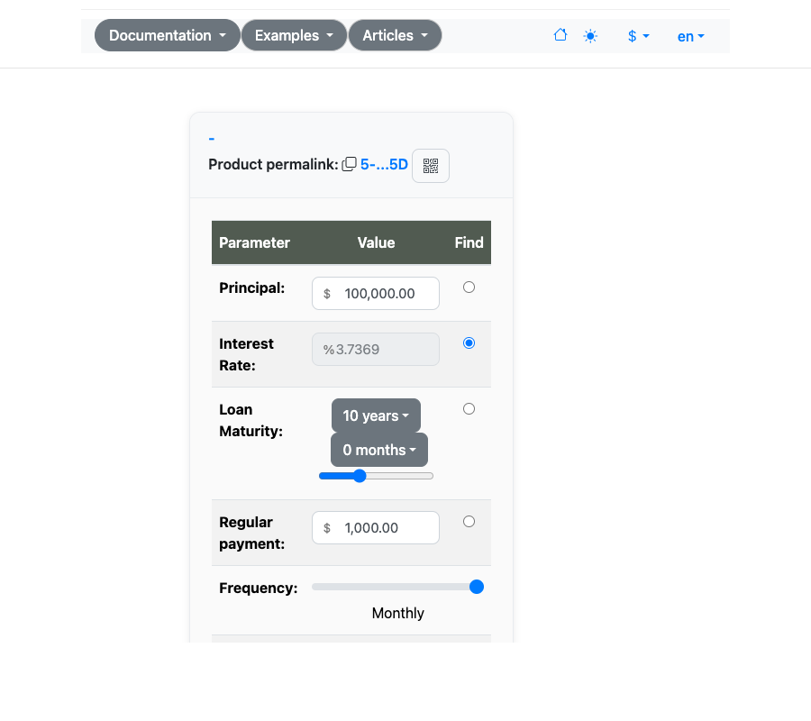 Loan calculator form