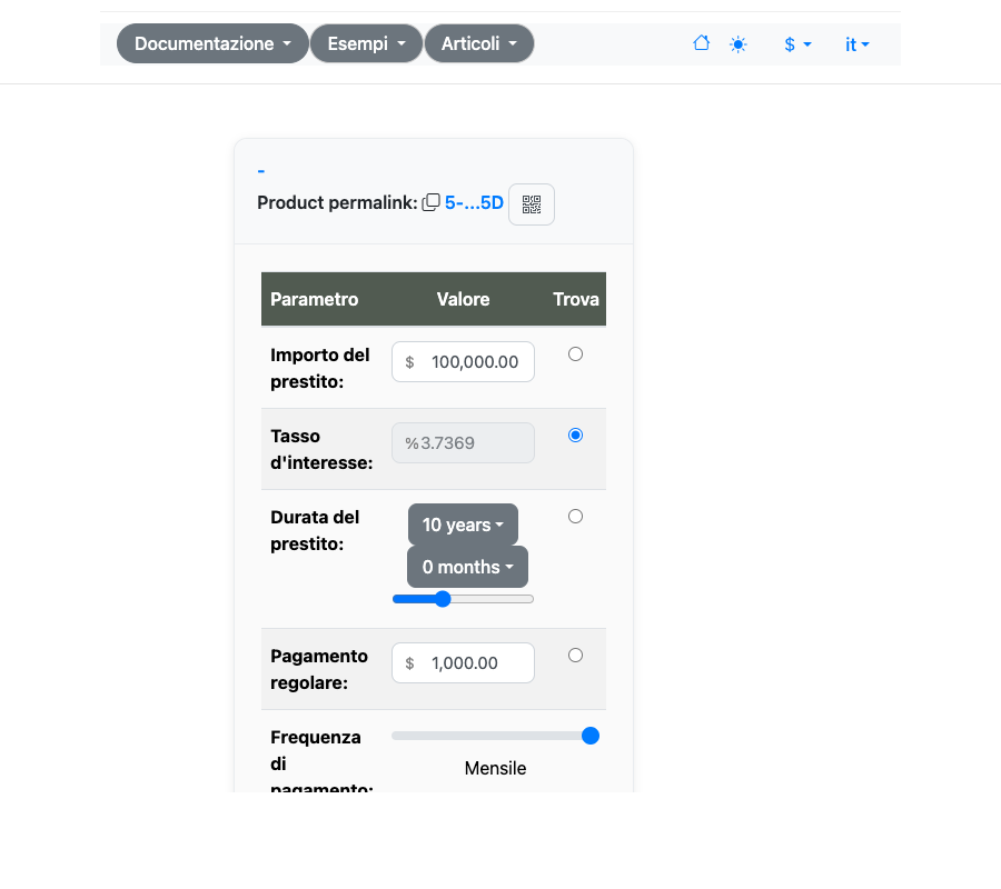 Modulo del calcolatore di prestiti
