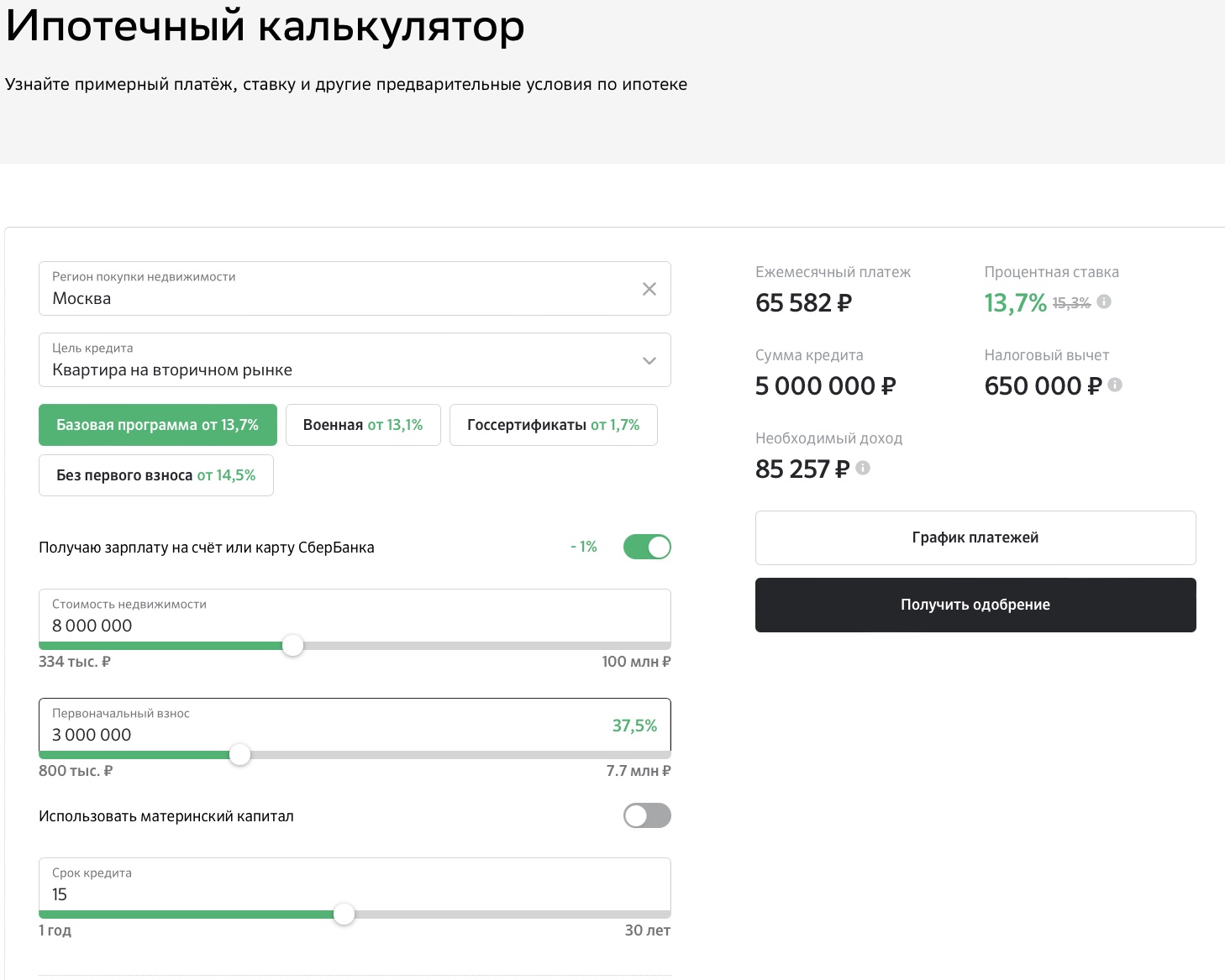 Sberbank mortgage calculator